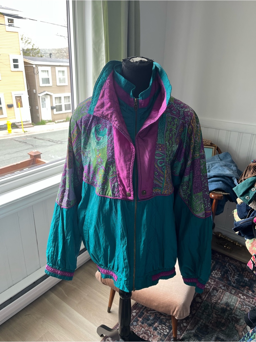 Women’s vintage Teal & Purple Windbreaker Tracksuit Nylon Bomber Jacket L